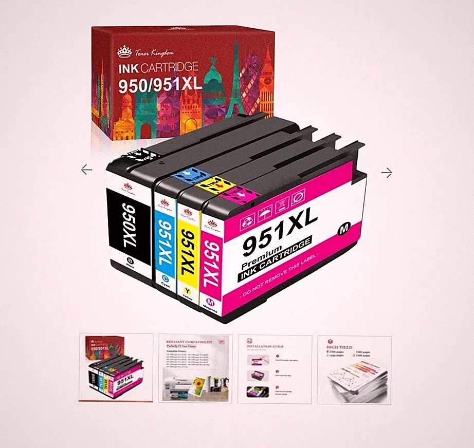 951XL 950XL 4Pk Inkjet Cartridge Toner Compatible HP Officejet