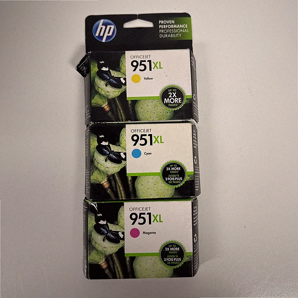 NEW Set Of 3 Genuine HP 951XL Cyan Magenta Yellow Ink Cartridges All Exp 2016/17